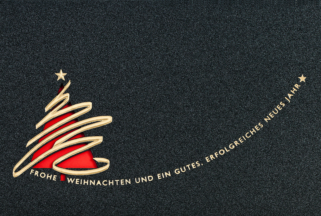 Weihnachtskarte anthrazit metallic mit Baum Einleger rot