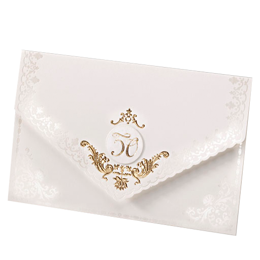 Einladungskarte mit Jubiläumszahlen 40, 50, 60, 75 und Ornament