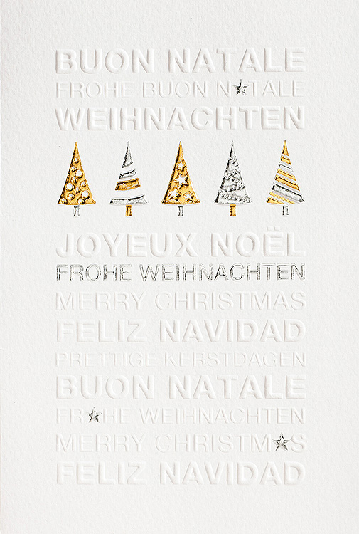 Weihnachtskarte weiß gold silber mit Relieftext international
