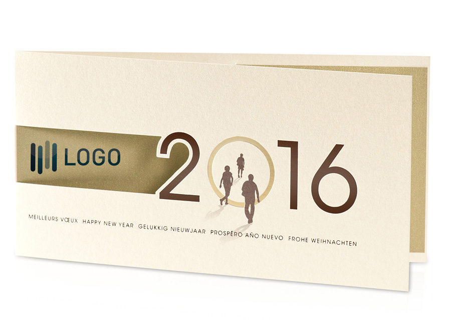Festtagskarte perlmutt mit Jahreszahl 2016 Platz für Firmenlogo
