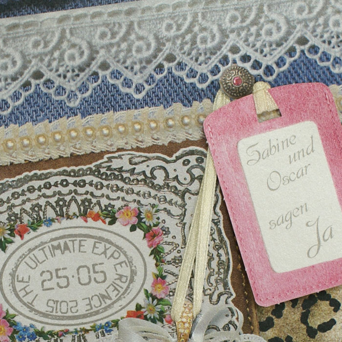 Hochzeitskarte quadratisch Jeans-Look Rüschenmuster ba723124