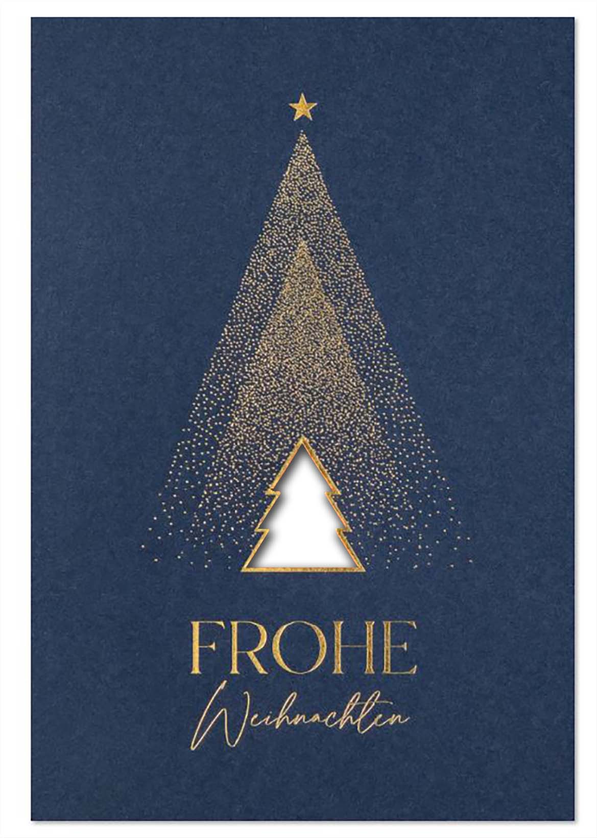 Weihnachtskarte mit „Frohe Weihnachten“ und Laserstanzung Baum sowie Einleger in weiss
