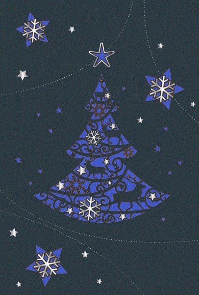 Weihnachtskarte mit filigraner Laserstanzung - Einlegeblatt blau