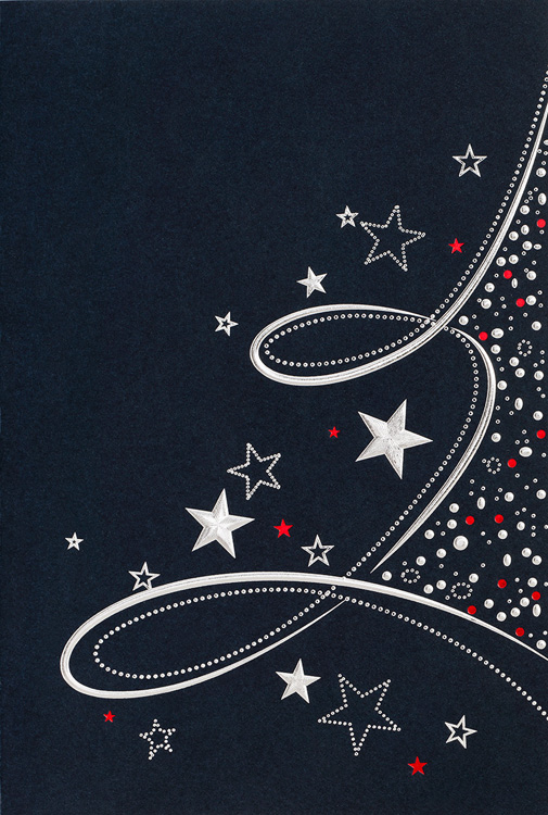 Weihnachtskarte nachtblau mit roter und silberner Folienprägung