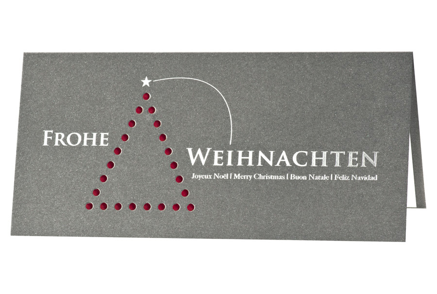 Weihnachtskarte anthrazit mit runden Stanzungen - Einleger rot