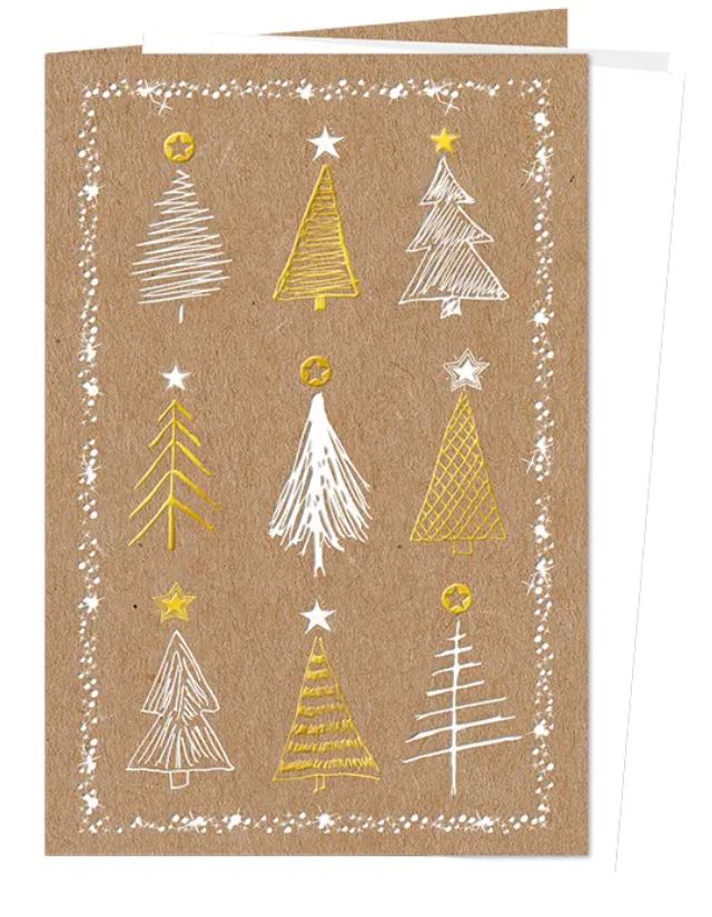 Naturbraune Weihnachtskarte "Magic Christmas" mit Weiß- und Goldfolienprägung, inkl. Einlegeblatt