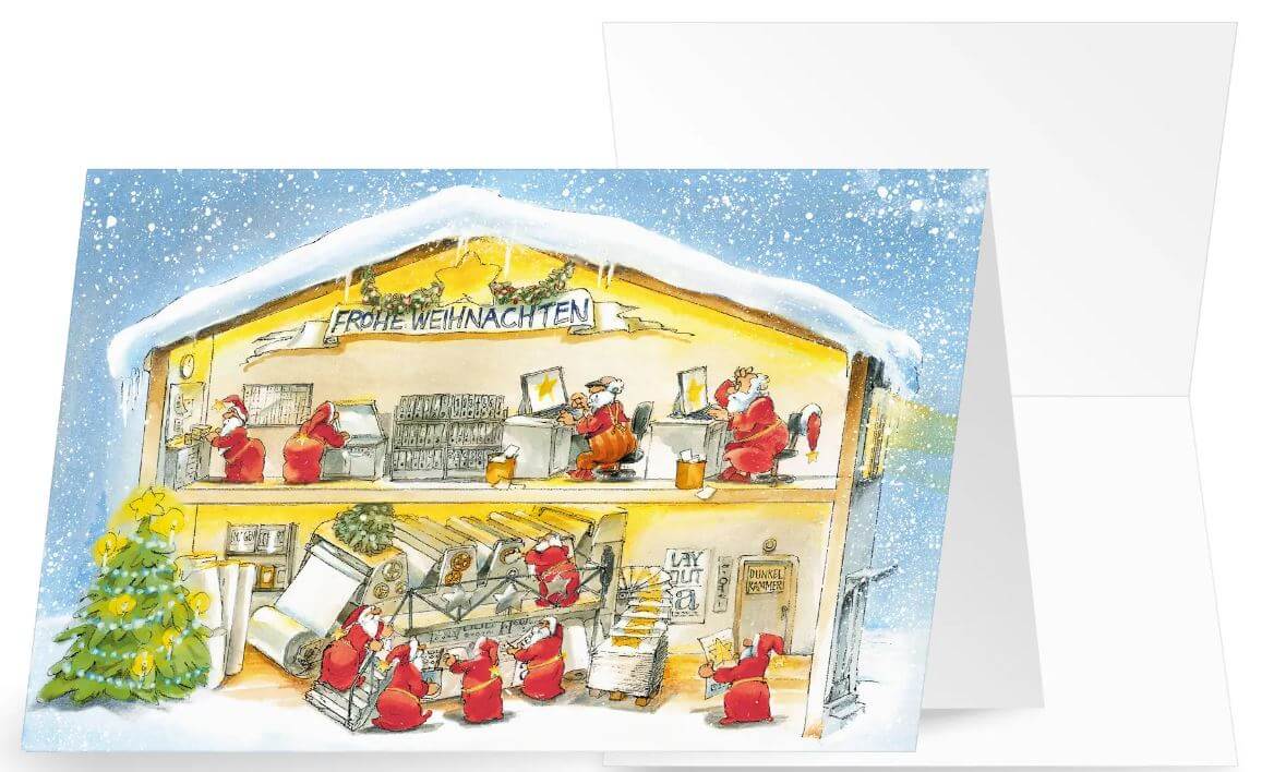 Fröhliche Branchenweihnachtskarte für Druckerei, Printservice und Verlag mit Weihnachtsgruß