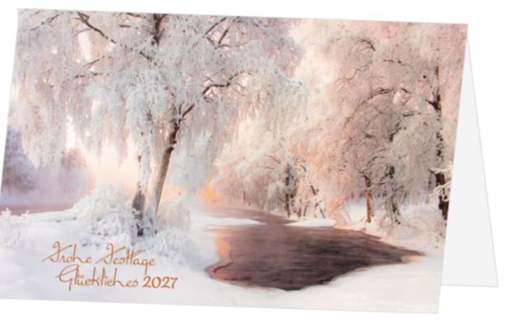 Winterliche Spendenweihnachtskarte "Traum in Weiß" mit zauberhafter Naturlandschaft zugunsten Berggorilla & Regenwald Direkthilfe