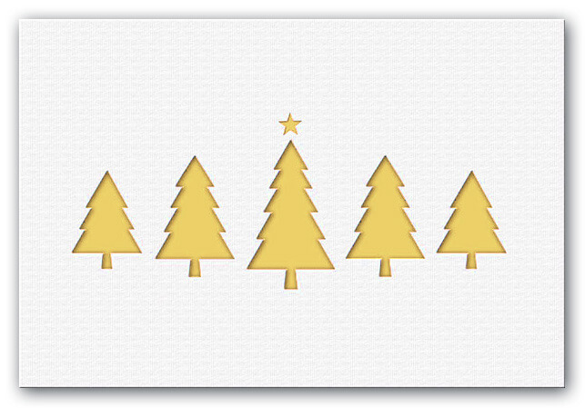 Weihnachtskarte aus weißem Aquarellkarton mit Motivstanzung und Einlegeblatt in gold