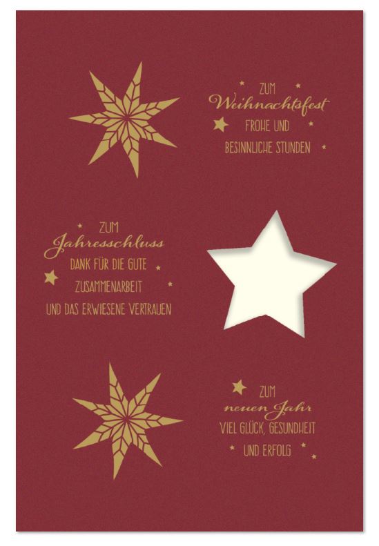 Business-Weihnachtskarte mit geschäftlichen Weihnachtsgrüßen und Sternstanzung für Ihr Firmenlogo