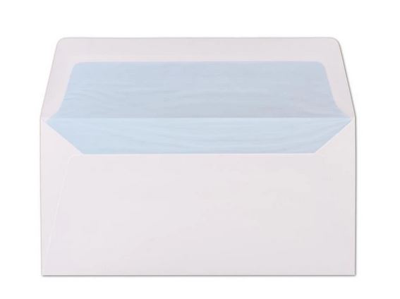 Briefumschlag DIN lang 22x11cm in weiß mit hellblauem Seidenfutter, nassklebend