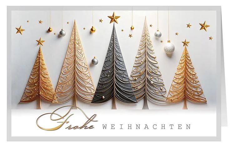 Edle Weihnachtskarte "Baumparade" mit Weihnachtsgruß und Weihnachtsbäumen im eleganten Design