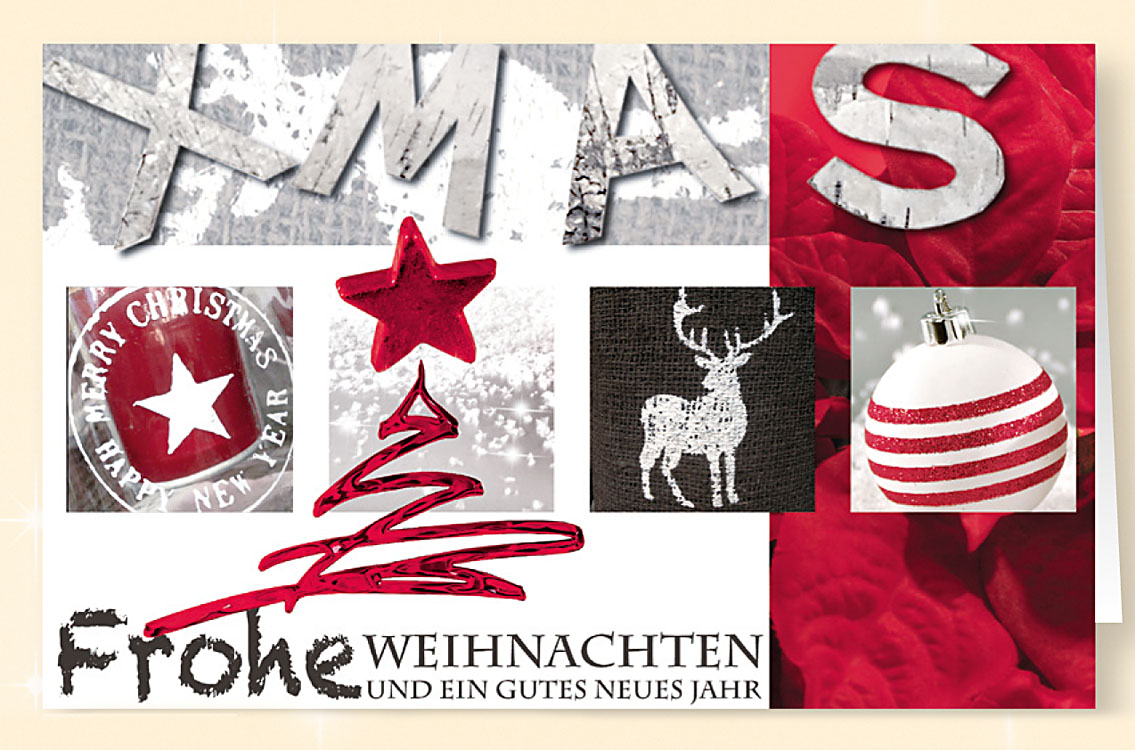 Spendenkarte Weihnachten in grau / rot mit gutem Zweck: Ärzte ohne Grenzen e.V.
