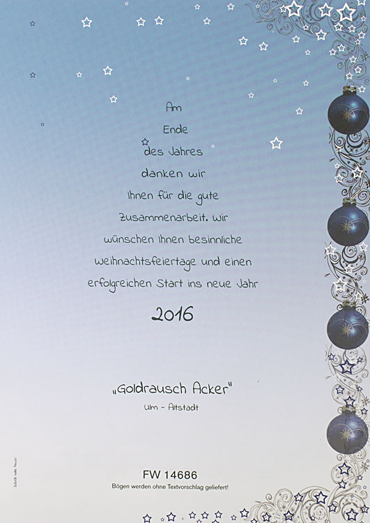 Weihnachtsbrief blau Verlauf mit Weihnachtskugeln und Sternen