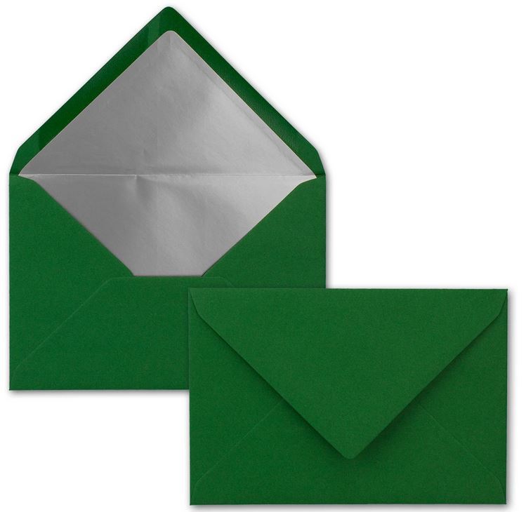 Briefumschlag DIN C6, 16,2 x 11,4 cm, nassklebend, 120g, dunkelgrün mit silbernem Innenfutter