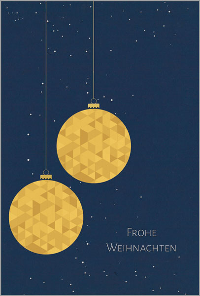 Dunkelblaue Weihnachtskarte "Goldene Kugeln" mit Folienprägung in gold und silber