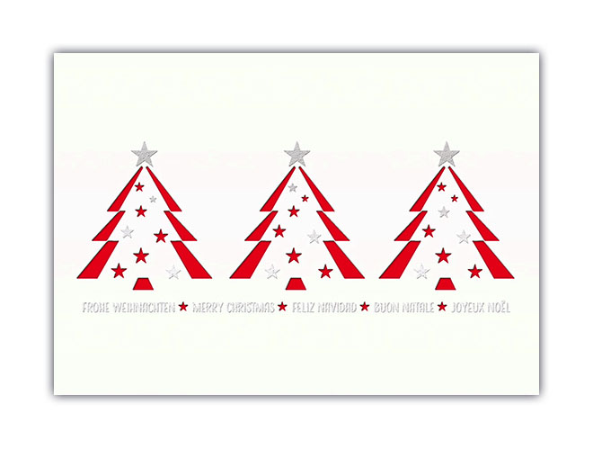 Internationale Weihnachtskarte guter Zweck Deutsche Kinderkrebsstiftung mit rotem Einleger