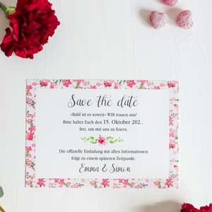 Romantische Save the Date Karte mit blumigem Aufdruck