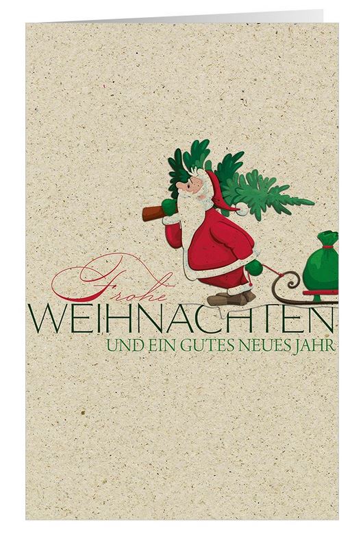 Naturbraune Weihnachtskarte im lustigen Design aus Graspapier-Karton mit Gruß