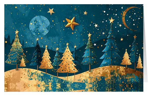 Kunstvolle Weihnachtskarte "Magischer Mondschein" mit zauberhafter Winterlandschaft, ohne Weihnachtsgruß