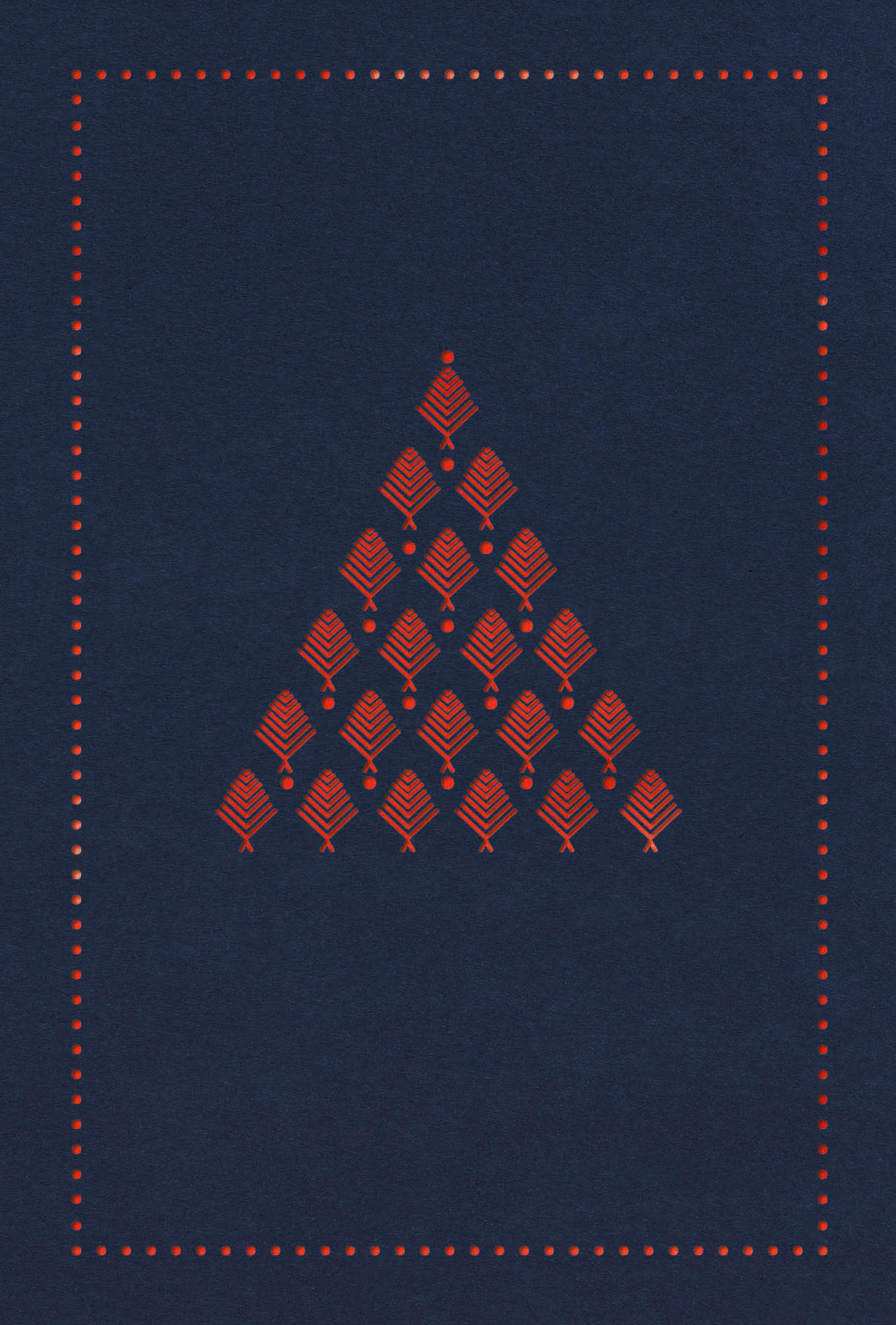 Dunkelblaue Weihnachtskarte mit rotem Einlegegeblatt und feiner Stanzung
