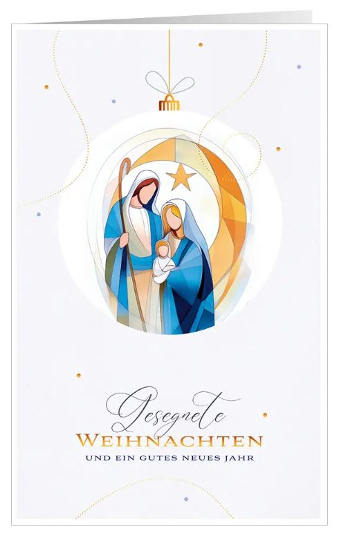 Religiöse Weihnachtskarte "Christnacht" mit Weihnachtsgruß und der Heiligen Familie in einer Kugel