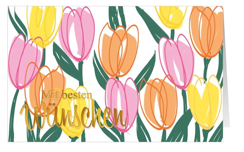 Glückwunschkarte "Tulpenliebe" im bunten Design als Klappkarte für viele Anlässe