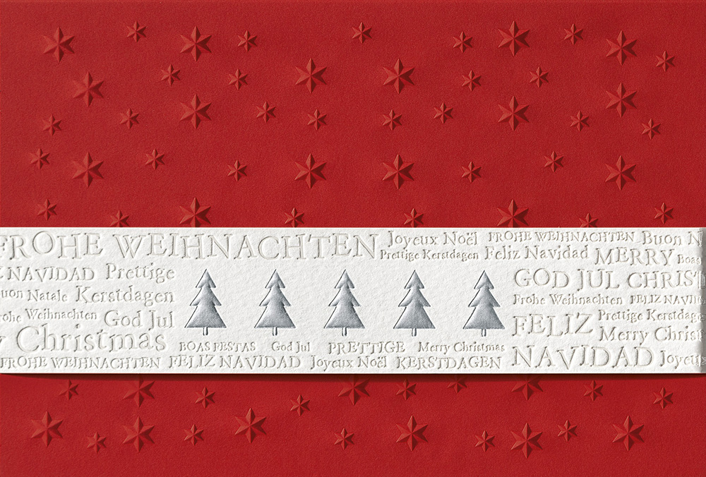 Weihnachtskarte Sterne mit individuell frei wählbarer Banderole