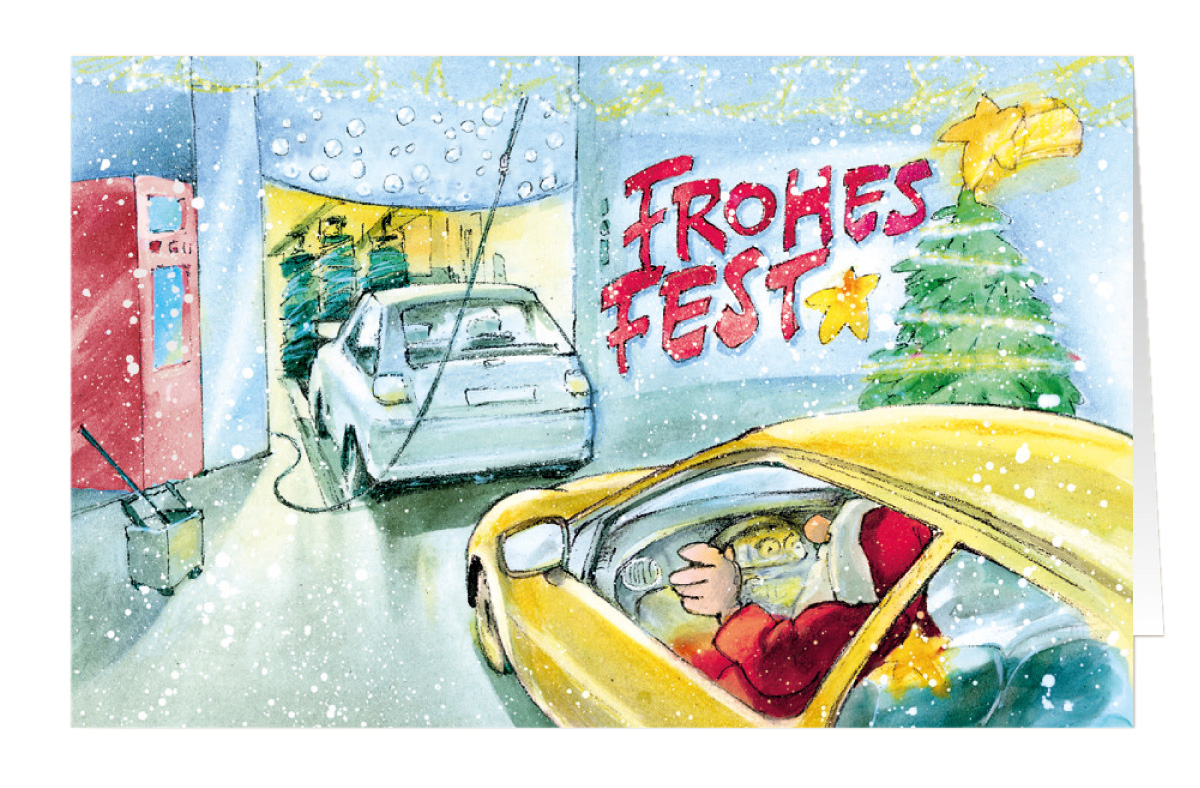 Weihnachtskarte Branchenkarte Autopflege Waschanlage Frohes Fest