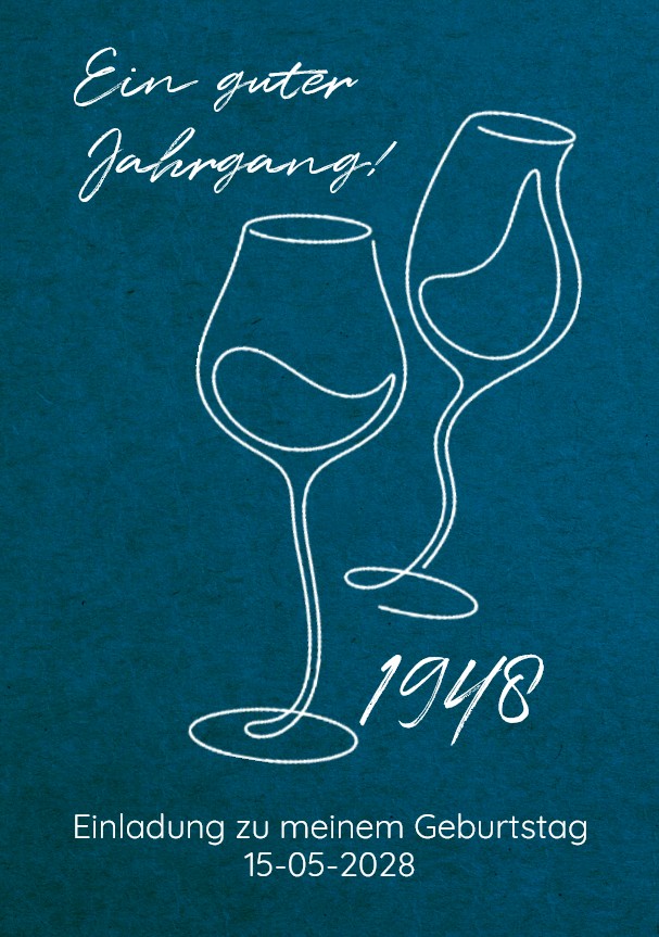 Geburtstagseinladung "Edler Jahrgang" zum 80. Geburtstag in royalblau als beidseitig, individuell bedruckbare Einzelkarte