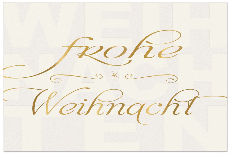 Edler Weihnachtsgruß in Perlmutt-metallic "Christmas Magic" mit Goldfolienprägung "Frohe Weihnacht" 