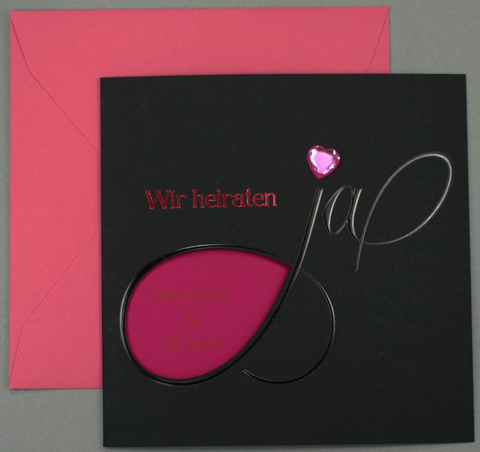 Hochzeitskarte schwarz pink Wir heiraten ja Herz ba723092