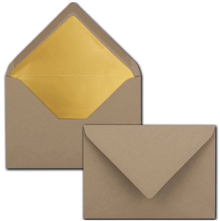 Briefumschlag DIN C6, 16,2 x 11,4 cm, nassklebend, 120g, cappucino mit goldenem Innenfutter