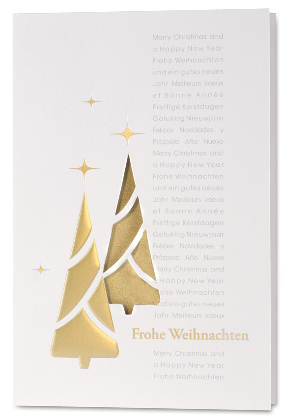 Weihnachtskarte mit gutem Zweck Make-A-Wish e.V. Weihnachtsbäume Frohe Weihnachten international