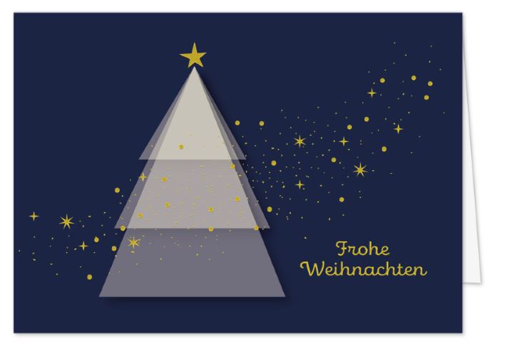 Elegante Spendenkarte in Dunkelblau mit edler Goldprägung und gutem Zweck: Kinder-Krebs-Stiftung