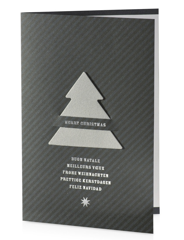 Weihnachtskarte anthrazit mit Streifenmuster & Weihnachtsbaum