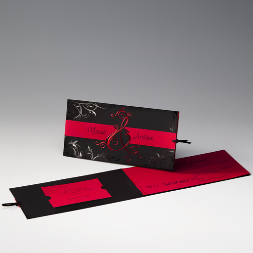 Hochzeitskarte ex721035 Design schwarz/rot & Folienprägung