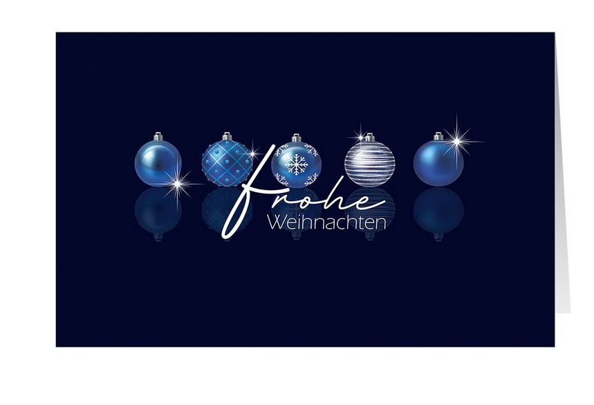 Elegante Weihnachtskarte in blau mit Gruß