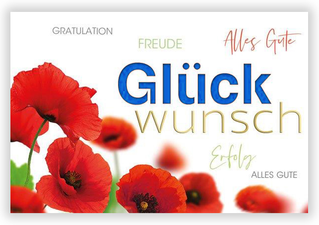 Glückwunschkarte mit wunderschönen, roten Mohnblumen, Formstanzung und Goldfoliendruck