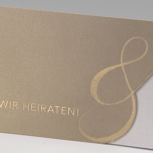 Hochzeitskarte goldmetallic wir heiraten &-Zeichen