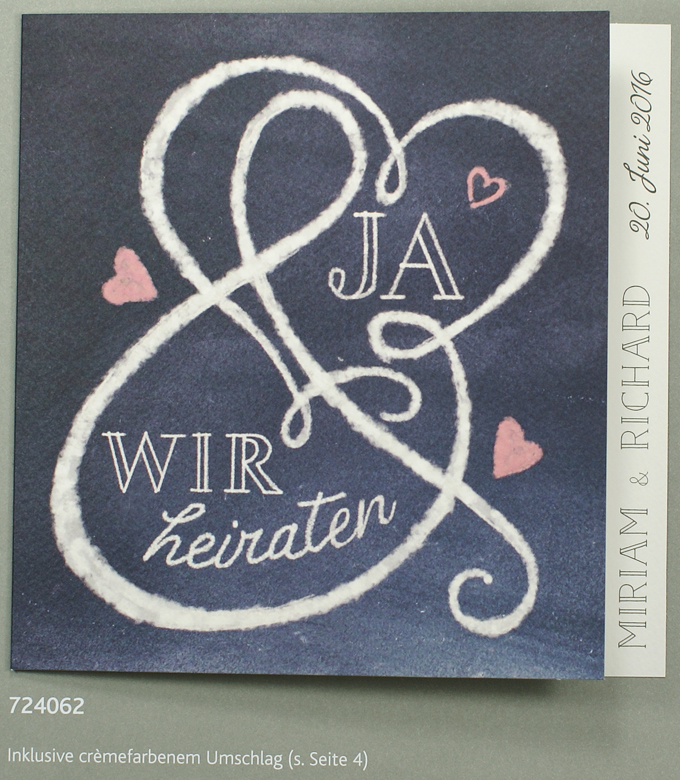 Hochzeitseinladungskarte dunkelblau quadratisch Aquarellkarton
