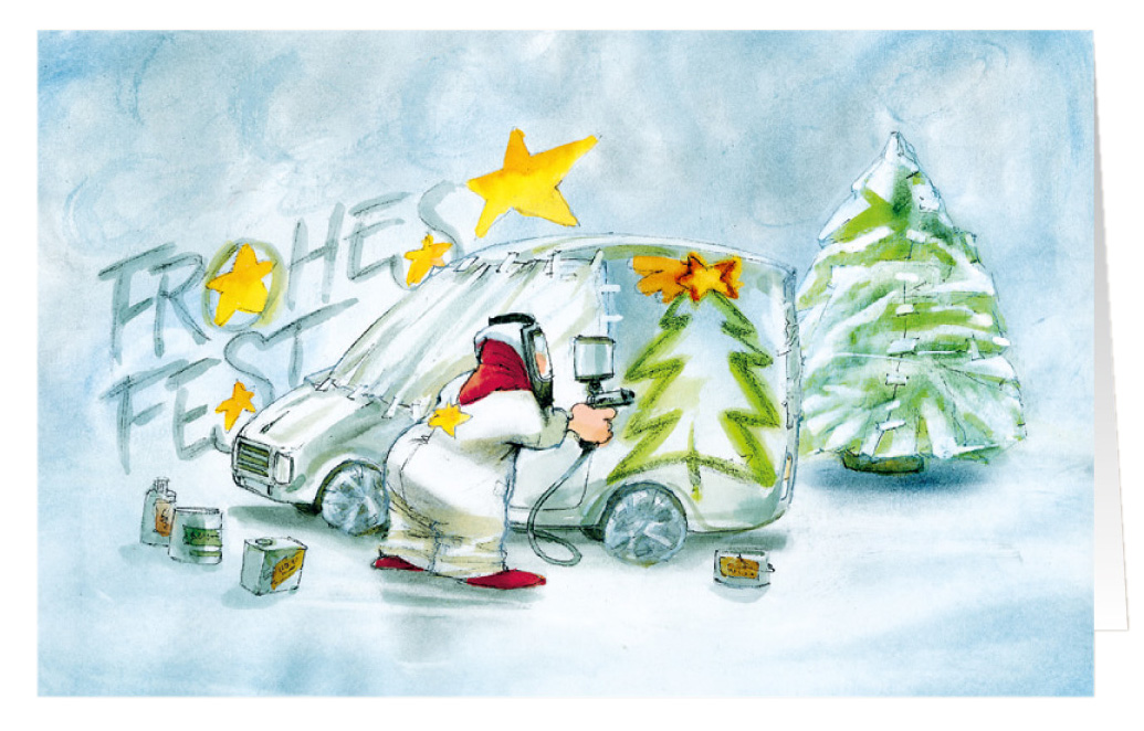 Weihnachtskarte Branchenkarte Autolackiererei Frohes Fest