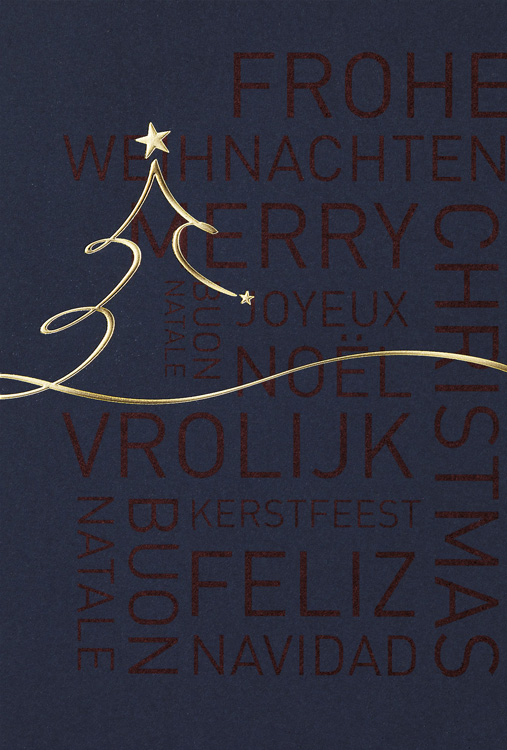 Weihnachtskarte nachtblau mit Aufdruck & goldener Folienprägung