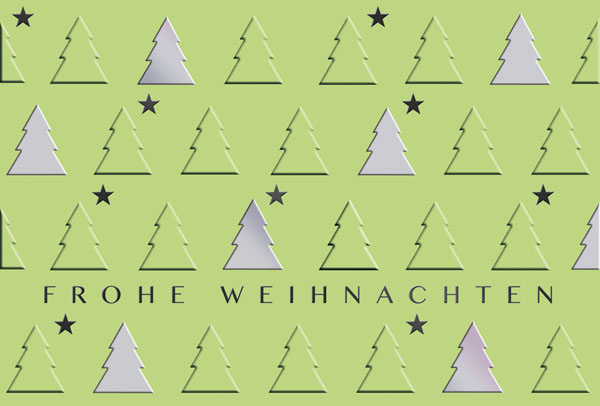 Weihnachtskarte grün mit internationalen Weihnachtsgrüßen