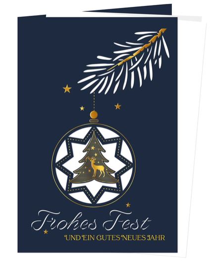 Edle Laser-Weihnachtskarte "Festlicher Gruß" mit goldenem Foliendruck und Einlegeblatt in weiß
