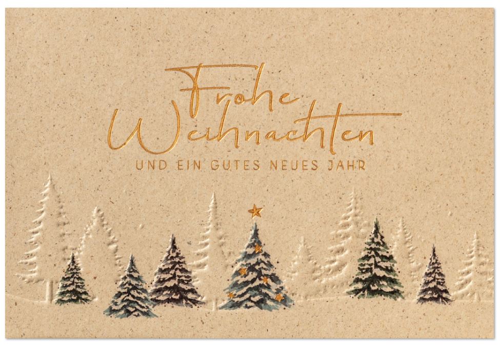Natürliche Weihnachtskarte "Urige Winterruhe" aus Graspapierkarton mit Gold- und Blindprägung, inkl. Einlegeblatt