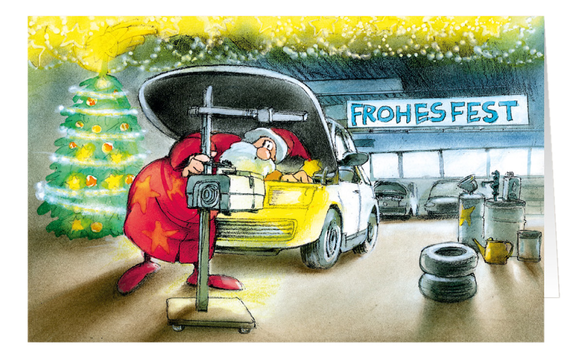 Weihnachtskarte Branchenkarte KFZ Lichttest TÜV Frohes Fest