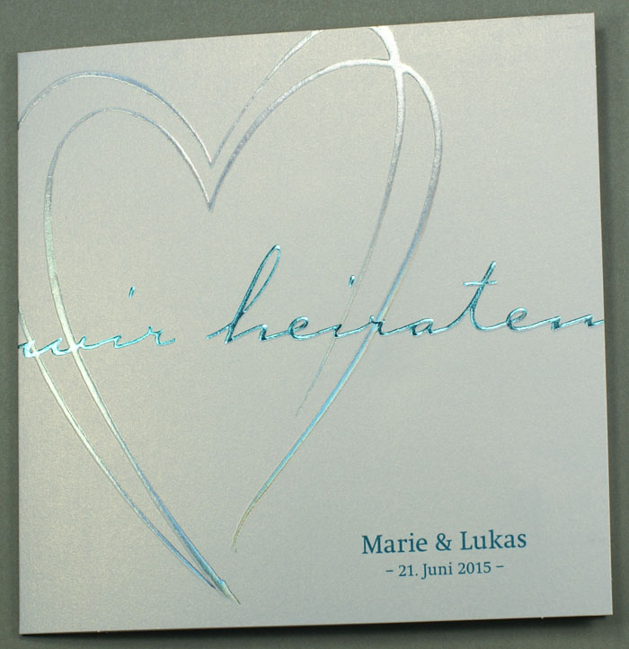 Hochzeitskarte quadratisch wir heiraten Herzen metallic ba723028