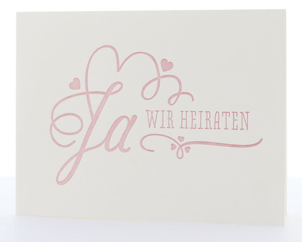 Hochzeitskarte cremeweiß mit altrosa Tiefprägung im Sonderformat