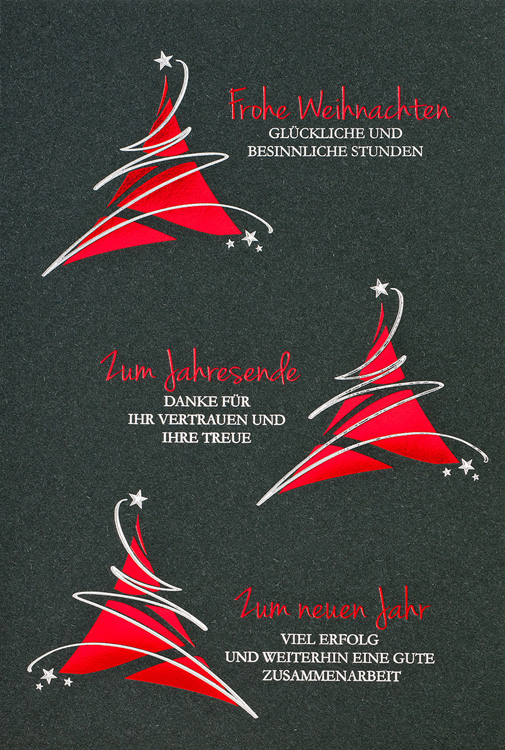 Weihnachtskarte schwarz mit silberner und roter Folienprägung